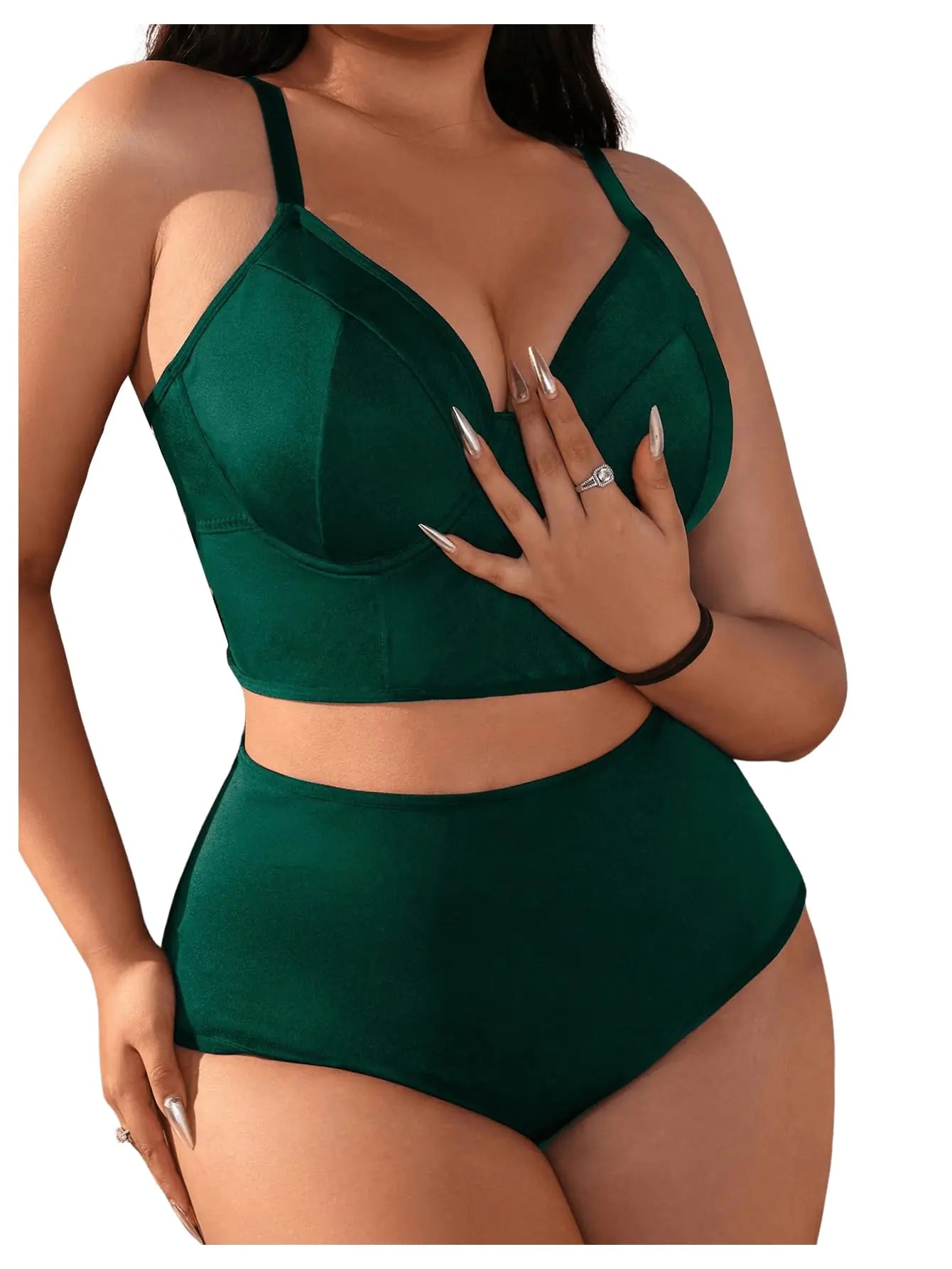 SOLY HUX Womens Plus Size Lingerie Set Underwire Bra and Panty Sets Plain Dark Green 2XL
