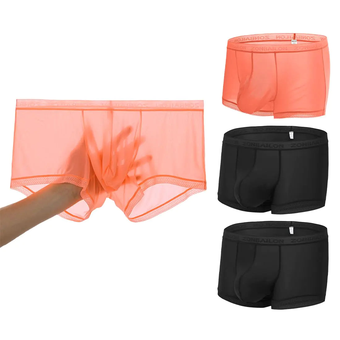 JINSHI Mens Underwear Sexy Ice Silk See Through Boxers Briefs Sheer Trunks Ultra-Thin Bulge Pouch Boxer Shorts 3 Pack XL