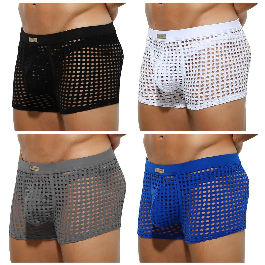 Arjen Kroos Mens Sexy Underwear Breathable Mesh Trunks Cool Boxer BriefsBLACK/WHITE/GREY/BLUEX-Large