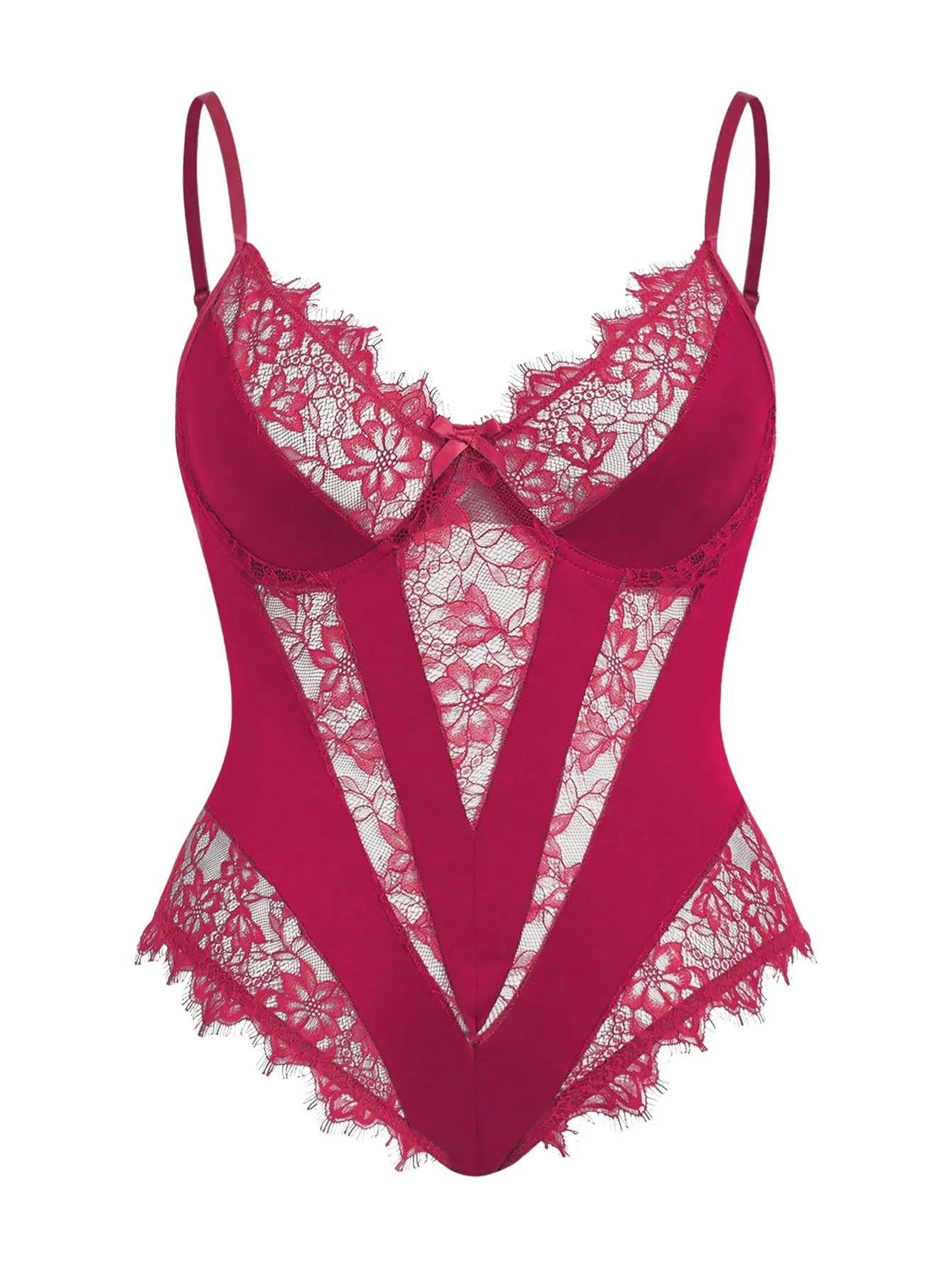 SOLY HUX Womens Plus Size Lingerie Sexy Bodysuit Lace Sheer One Piece Cami Teddy Babydoll Nightwear Plain Burgundy 4XL