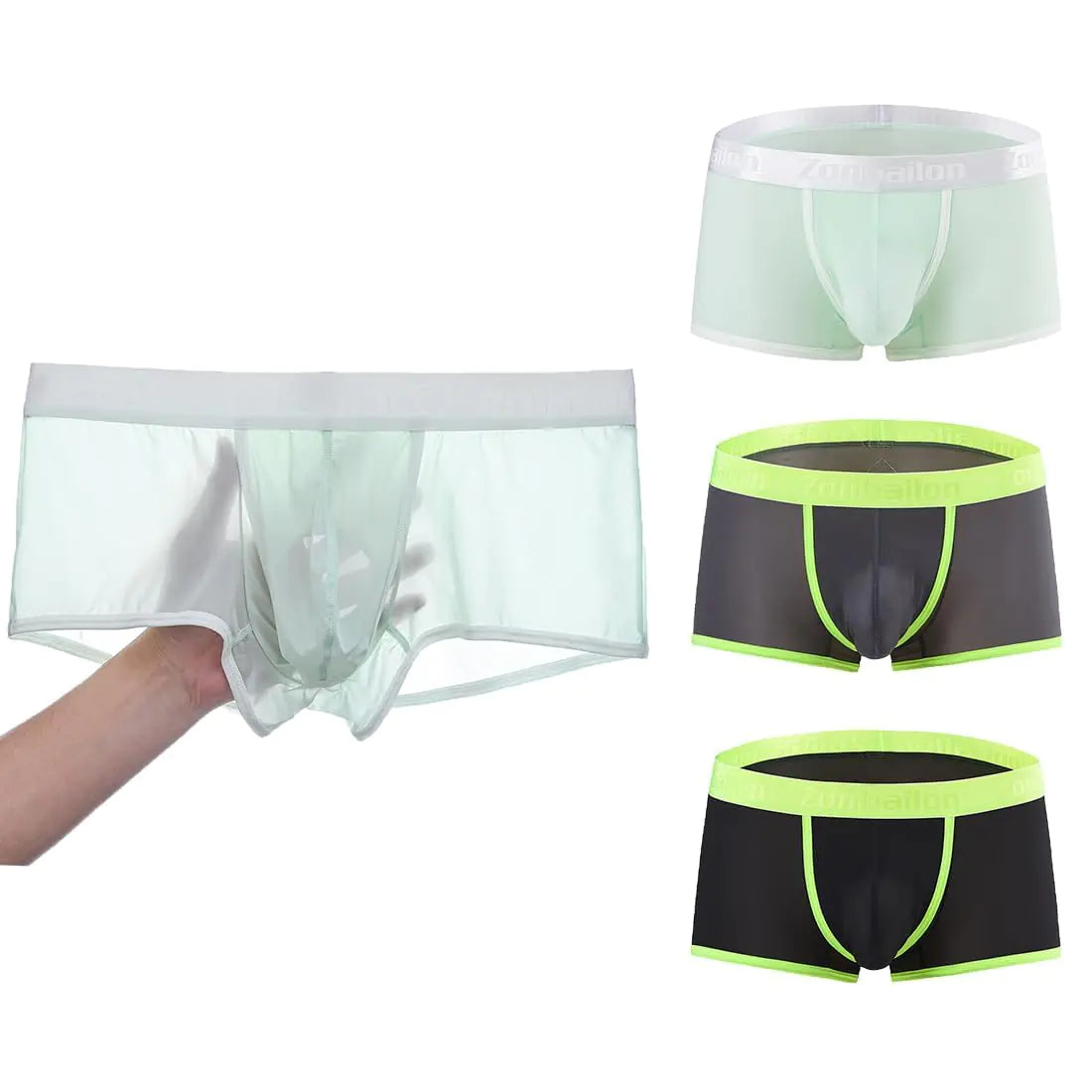 JINSHI Mens See Through Boxers Briefs Sexy Ice Silk Underwear for Men Sheer Dual Pouch Underwears Thin Lingeries Multipack XL